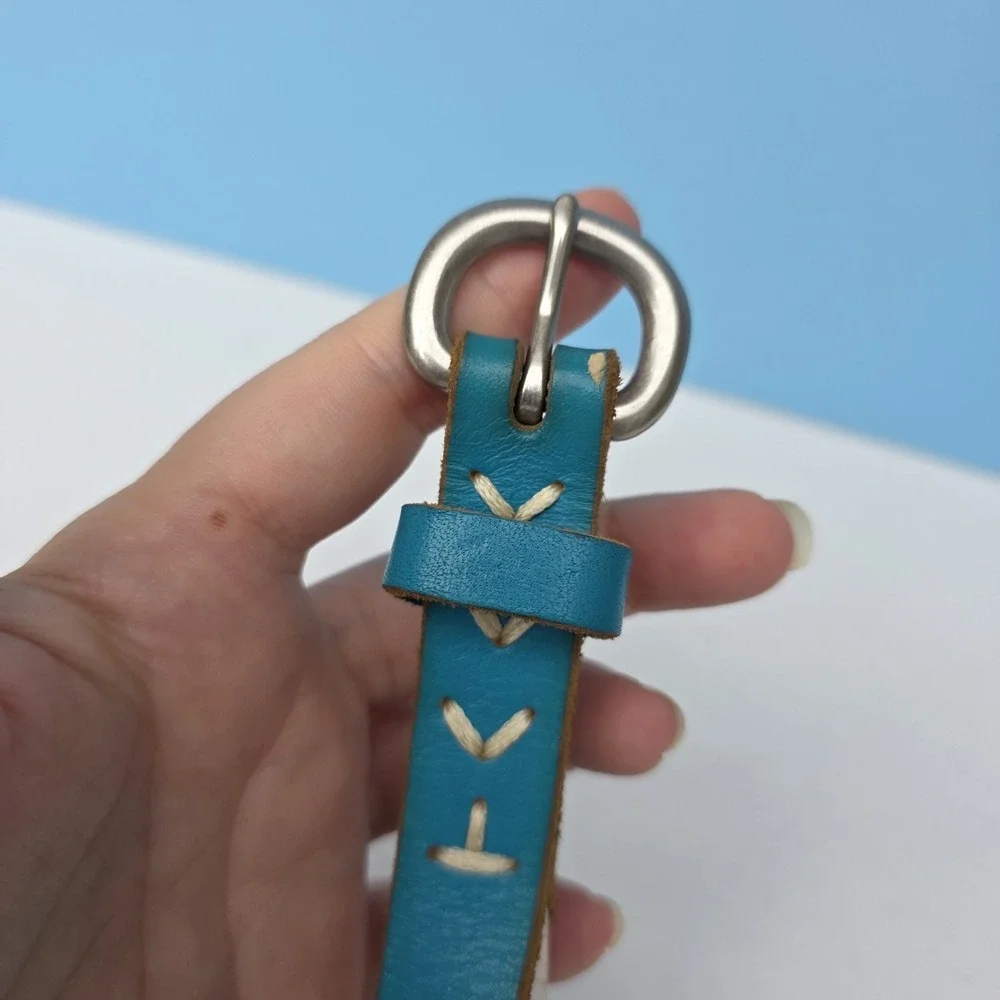 Lucky Brand Leather Belt Size XL Turquoise Blue Braided Southwestern Western